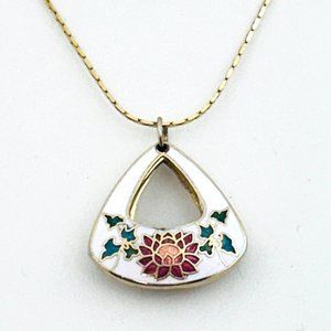 Vintage Two-Sided Floral Enamel Pendant/Chain